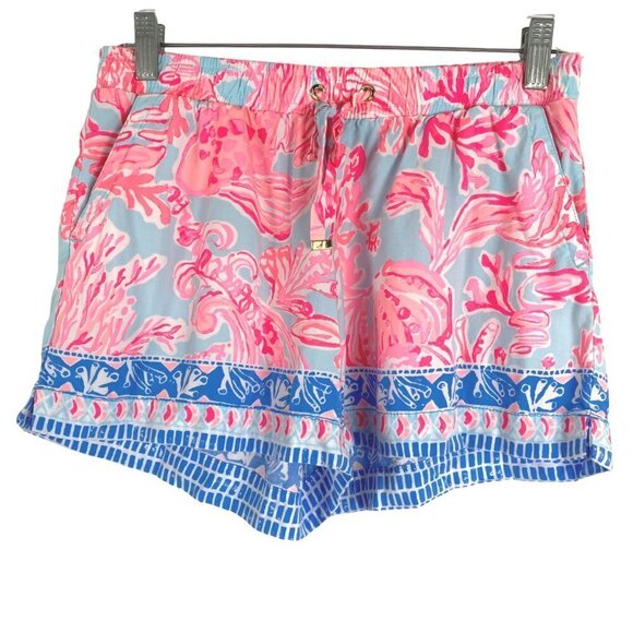 Lilly Pulitzer Katia Shorts Seasalt Blue Pink Shell We Dance Women's XS Rayon - Picture 1 of 8